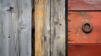 Obraz premium Weathered Wooden Planks With Metal Ring Detail