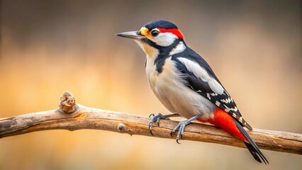 Minimalist Great Spotted Woodpecker on Branch - Bird Photography