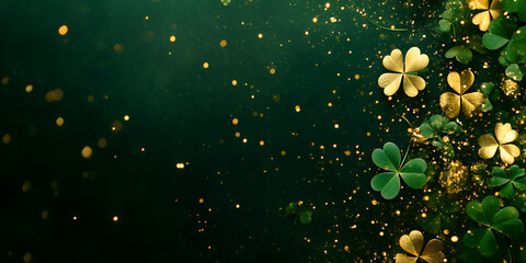 Golden Sparkles on a Deep Green Background with Elegant Glow