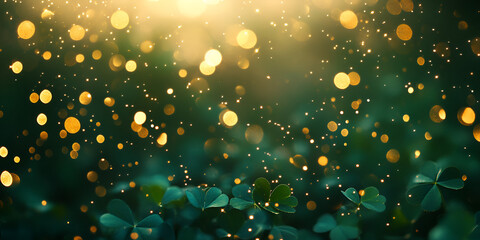 Golden Sparkles on a Deep Green Background with Elegant Glow