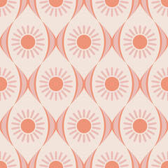Retro Pink Sun Ogee Seamless Vector Repeat Pattern