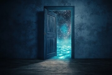 Colossal Door Opening to Reveal Floating Universe in Deep Space