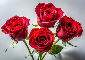 Obraz premium Minimalist Red Roses on White Background - Four Elegant Blooms