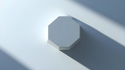 Minimalist White Octagonal Object Casting Shadows on Smooth Surface