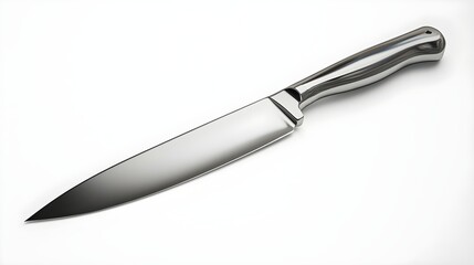 Shiny Stainless Steel Kitchen Knife on White Background Perfect for Cooking
