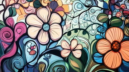 Fototapeta premium Whimsical floral design, captivating hand-drawn vector art nouveau illustration
