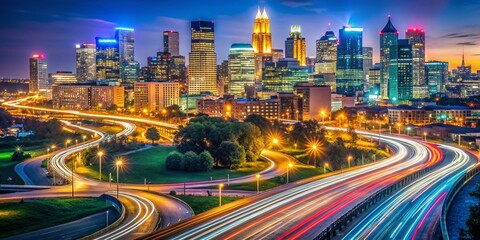 Fototapeta premium Minneapolis Minnesota USA Map Long Exposure Night Lights Cityscape