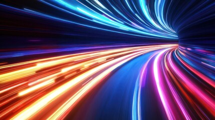 Speed, light streaks, tunnel, futuristic travel, technology concept