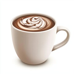 Creamy hot chocolate in white mug, studio shot