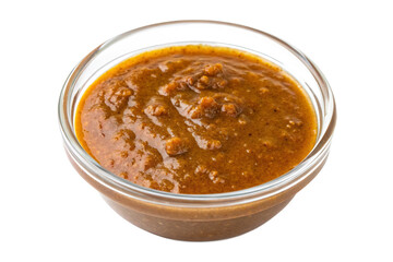 Curry sauce in a bowl, isolated on white background.
