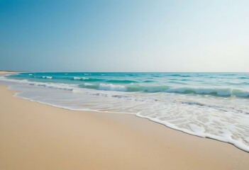 Fototapeta premium Peaceful Ocean Beach Scene with Turquoise Water and Clear Blue Sky
