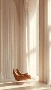An elegant chair is placed in front of a large window