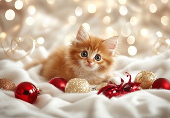 Adorable Kitten with Holiday Decor
