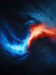 Kraftvolle Begegnung von rotem und blauem Licht in abstrakter Darstellung
