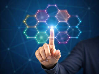 hand touching virtual screen. hand, business, technology, button, touch, screen, computer, digital, concept, finger, future, interface, tech, internet, touchscreen, push, choice, click, virtual, netwo