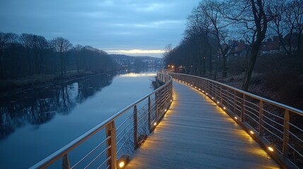 Naklejka premium Dusk Walkway River Lightscape
