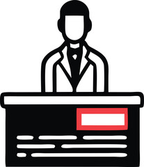 Minimalistic Line Drawing of a Speaker at a Podium – Elegant Illustration for Conferences, Lectures, and Formal Events