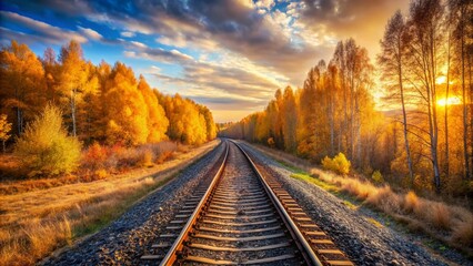 Fototapeta premium Moscow Railway Tracks: Dramatic Autumn Landscape Photography
