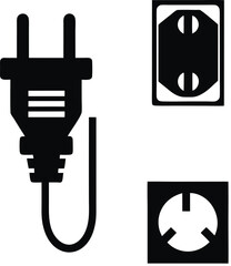 Electrical Plug and Outlet Icon silhouette vector - Power Connection Symbols silhouette isolated on white background. 
