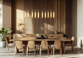 Modern Wooden Dining Room Scene