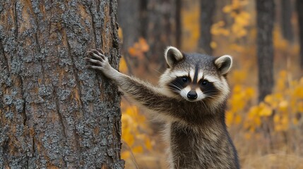 Raccoon autumn forest tree climbing wildlife nature