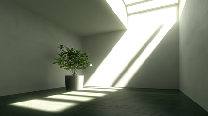 Fototapeta premium Sunlit Minimalist Room Interior Design with Plant