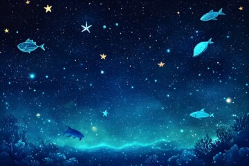 Naklejka premium Enchanting Cosmic Landscape with Ethereal Aquatic Elements