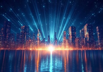 Futuristic City with Bright Lights