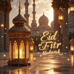 Eid Al Fitr Mubarak background poster template with bokeh background