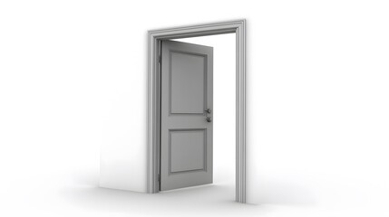 Open Gray Doorway in Minimalist White Room 3D Render