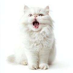 White Cat with Open Mouth Expression