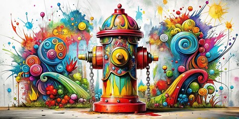 Naklejka premium Fire Sprinkler Graffiti Doodle Art - Street Art Style