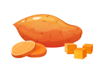 Sliced sweet potato batata isolated on white background. Healthy food, vegetarianian food.	