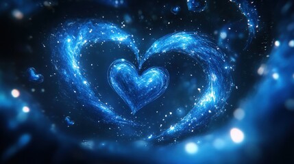 Glowing blue heart, energy swirls, dark, romantic, Valentine's