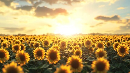 Fototapeta premium A Field of Sunflowers Stretching Toward the Horizon By Generated AI