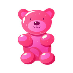 Cartoon Gummy Bear in pink color isolated on a white background. Colorful jelly sweets.
