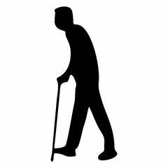 silhouette of grandfather or grandmother using a stick