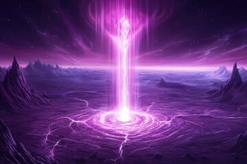 Neon Waterfall Flowing Upwards into the Sky with Pure Energy