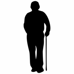 silhouette of grandfather or grandmother using a stick