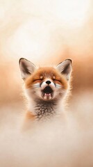 Obraz premium Baby fox yawning warm beige orange mist