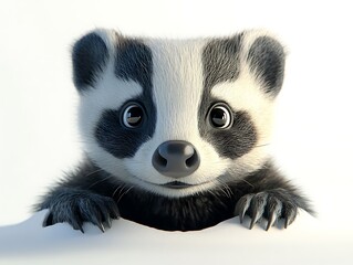 Playful baby badger peeking out forest animal portrait close-up cute