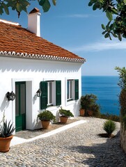 Coastal Cottage Retreat: Modern House with Serene Sea View and Inviting Stone Pathway