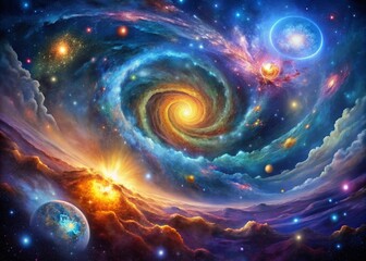 Fototapeta premium Panoramic Abstract Horoscope Background: Celestial Zodiac Signs & Constellations