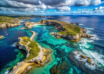 Obraz premium Panoramic Aerial View of Bathurst Point's Rugged Coastline, Rottnest Island, Perth, Australia