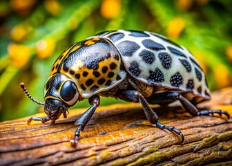 Naklejka premium Panoramic Close-up of a Black and White Spotted Beetle