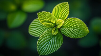 Fototapeta premium Verdant Green Leaves Unveiling Nature s Intricate Patterns in Macro Close Up Organic Fresh Growth