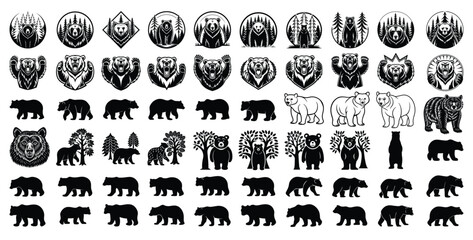 Black bear silhouette, minimalist design, side view, walking pose