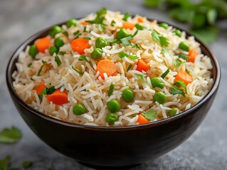 Delicious Asian Rice Bowl with Carrots and Green Peas - Nutritious Vegetarian Meal