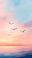 Fototapeta premium Seagulls flying ocean pastel horizon