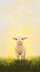 Obraz premium Baby lamb green field golden sunlight